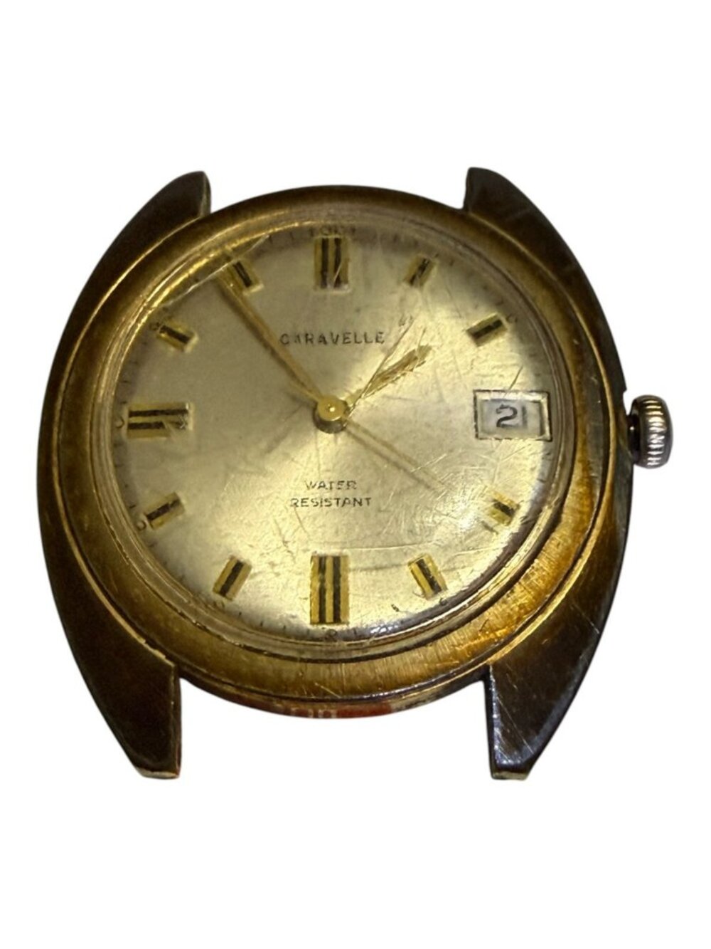VTG Caravelle N4 Men's Gold Case Wristwatch Dial Date Indicator Stainless Steel